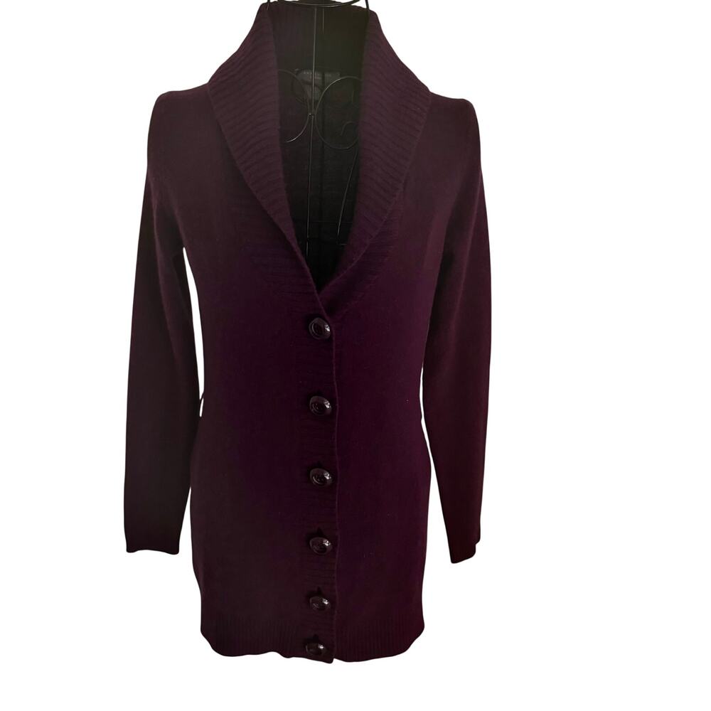 Ann Taylor Cashmere Knit Purple Shawl Collar Cardigan Sweater Cozy Tunic